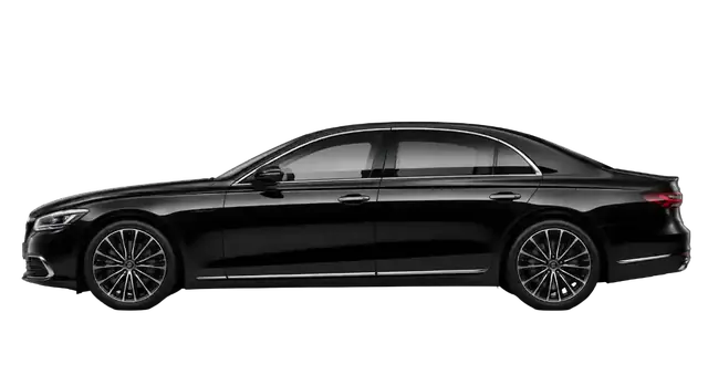 Black executive saloon, side view