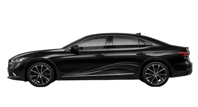 Black saloon car, side view
